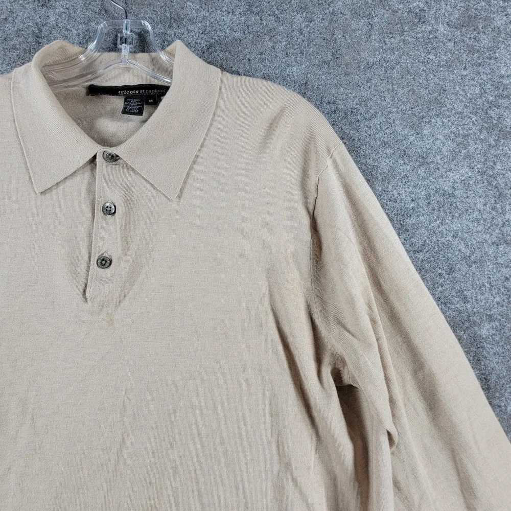 Tricots St. Raphael Polo Sweater‎ Mens M Ivory Silk Outdoor Long Sleeve 3 Button